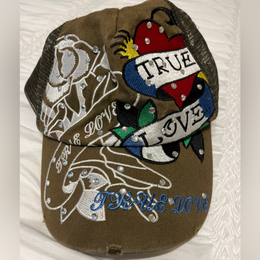 True Love olive green embroidered/rhinestone baseball cap